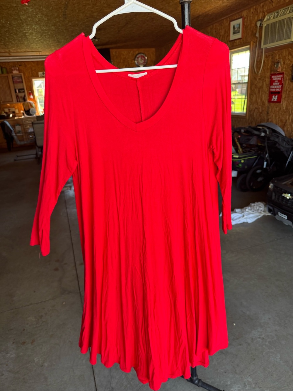 Red V-Neck Swing Tunic Dress